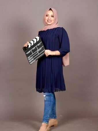Navy blue Pleated Tunic Top