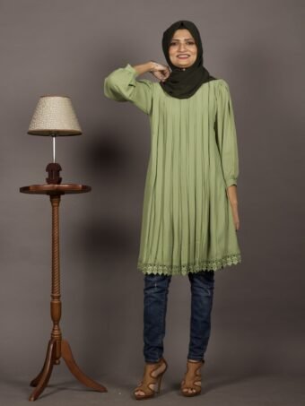 Parrot Green Pleated Tunic Top